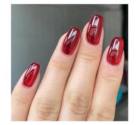 Unghie Finte 24pcs detachable cat eyes red wine false nails with glue full cover ballet square almond shiny press on fake nails tips(Color11)