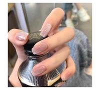 Unghie Finte 24pcs detachable cat eyes red wine false nails with glue full cover ballet square almond shiny press on fake nails tips(Color20)