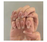 Unghie Finte 24pcs detachable cat eyes red wine false nails with glue full cover ballet square almond shiny press on fake nails tips(Color38)