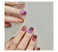 Unghie Finte 24pcs detachable cat eyes red wine false nails with glue full cover ballet square almond shiny press on fake nails tips(Color-55)