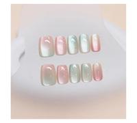 Unghie Finte 24pcs detachable cat eyes red wine false nails with glue full cover ballet square almond shiny press on fake nails tips(Color64)
