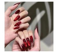 Unghie Finte 24pcs detachable cat eyes red wine false nails with glue full cover ballet square almond shiny press on fake nails tips(Color22)