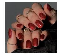 Unghie Finte 24pcs detachable cat eyes red wine false nails with glue full cover ballet square almond shiny press on fake nails tips(Color16)