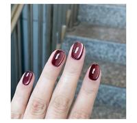 Unghie Finte 24pcs detachable cat eyes red wine false nails with glue full cover ballet square almond shiny press on fake nails tips(Color-5)