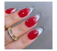 Unghie Finte 24pcs detachable cat eyes red wine false nails with glue full cover ballet square almond shiny press on fake nails tips(Color21)