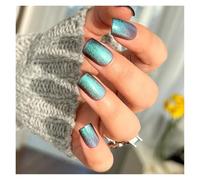 Unghie Finte 24pcs detachable cat eyes red wine false nails with glue full cover ballet square almond shiny press on fake nails tips(Color37)