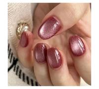 Unghie Finte 24pcs detachable cat eyes red wine false nails with glue full cover ballet square almond shiny press on fake nails tips(Color35)