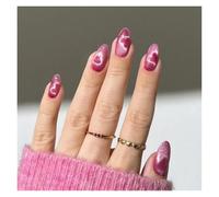 Unghie Finte 24pcs detachable cat eyes red wine false nails with glue full cover ballet square almond shiny press on fake nails tips(Color28)