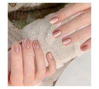 Unghie Finte 24pcs detachable cat eyes red wine false nails with glue full cover ballet square almond shiny press on fake nails tips(Color-6)