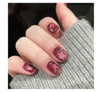 Unghie Finte 24pcs detachable cat eyes red wine false nails with glue full cover ballet square almond shiny press on fake nails tips(Color-56)
