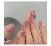Unghie Finte 24pcs detachable cat eyes red wine false nails with glue full cover ballet square almond shiny press on fake nails tips(Color14)