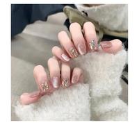 Unghie Finte 24pcs detachable cat eyes red wine false nails with glue full cover ballet square almond shiny press on fake nails tips(Color48)