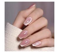Unghie Finte 24pcs detachable cat eyes red wine false nails with glue full cover ballet square almond shiny press on fake nails tips(Color19)