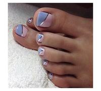 Unghie Finte 24pcs False Toe Nails Simple French Fake Toenails Set Press On Toenail Wearable Removable False Toenails With Design For Girls(Color-1)