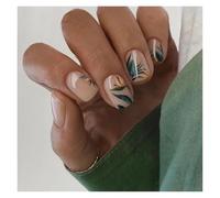 Unghie Finte 24Pcs Fashion Fake Nails Press on Short Square Head False Nail Art Green Leopard Print Design Artifical Full Cover Nail Tips(Color7)