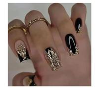 Unghie Finte 24Pcs Fashion Fake Nails Press on Short Square Head False Nail Art Green Leopard Print Design Artifical Full Cover Nail Tips(Color48)