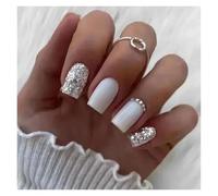 Unghie Finte 24Pcs Fashion Fake Nails Press on Short Square Head False Nail Art Green Leopard Print Design Artifical Full Cover Nail Tips(Color63)