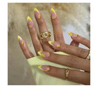 Unghie Finte 24Pcs Glitter French Fake Nails Oval Shape Press on Nails Short White French Almond False Nails Wearable Full Cover Nail Tips(Color-6)