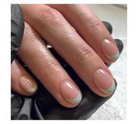 Unghie Finte 24Pcs Glitter French Fake Nails Oval Shape Press on Nails Short White French Almond False Nails Wearable Full Cover Nail Tips(Color-7)