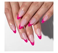 Unghie Finte 24Pcs Glitter French Fake Nails Oval Shape Press on Nails Short White French Almond False Nails Wearable Full Cover Nail Tips(Color25)