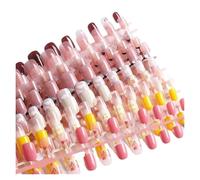 Unghie Finte 24pcs Gold Sun/Moon/Star Nude Press On Fake Nails Tips Without Glue Butterfly Abstract Women Design False Nails Manicure(Color-5)