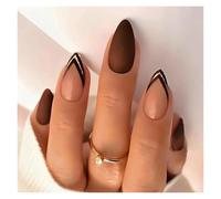 Unghie Finte 24Pcs Mid-length False Nails with Almond Head Design Brown Gold Lines Fake Nails Oval Wearable French Press on Nail Tips(Color5)