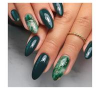 Unghie Finte 24Pcs Mid-length False Nails with Almond Head Design Brown Gold Lines Fake Nails Oval Wearable French Press on Nail Tips(Color8)