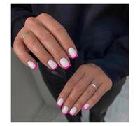 Unghie Finte 24Pcs Nude White French Fake Nail Short Square Nail Tips Fashion Wearable False Nails with Glue Simple Full Cover Press on Nails(Color4)