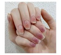 Unghie Finte 24Pcs Shiny Press on Fake Nails Dark Pink Square Short Gel Cover False Fingernails Manicure Art Tips for Women and Girl(Color12)