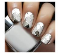 Unghie Finte 24pcs Short Round False Nails French Blue Sparkling Pearl White Wavy Love Heart Full Cover Detachable Press On Nail Tips(Color16)