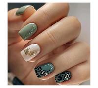 Unghie Finte 24pcs Short Round False Nails French Blue Sparkling Pearl White Wavy Love Heart Full Cover Detachable Press On Nail Tips(Color31)