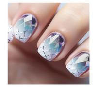 Unghie Finte 24pcs Short Round False Nails French Blue Sparkling Pearl White Wavy Love Heart Full Cover Detachable Press On Nail Tips(Color13)
