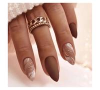 Unghie Finte 24Pcs Short Round Head False Nails Glitter Pink Almond Fake Nails French Full Cover Press on Nails Wearable Nail Tips Manicure(Color10)