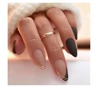 Unghie Finte 24Pcs Short Round Head False Nails Glitter Pink Almond Fake Nails French Full Cover Press on Nails Wearable Nail Tips Manicure(Color9)