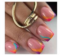 Unghie Finte 24pcs Short Square French False Nails Purple Flower Gradient Fake Nails Full Cover Fake Nails Detachable Press on Nail Tips(03)