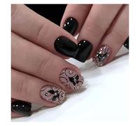 Unghie Finte 24pcs Short Square French False Nails Purple Flower Gradient Fake Nails Full Cover Fake Nails Detachable Press on Nail Tips(07)