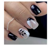 Unghie Finte 24pcs Short Square French False Nails Purple Flower Gradient Fake Nails Full Cover Fake Nails Detachable Press on Nail Tips(06)