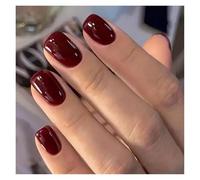 Unghie Finte 24Pcs Solid Color Wine Red Design Fake Nail Short Square Press on False Nails Simple Detachable Finished Full Cover Nail Tips(Color1)