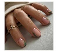 Unghie Finte 24pcs Square False Nails White Simple French Floral Design Fake Nials Full Cover Press on Nails DIY Detachable Nail Tips(Color9)