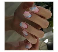 Unghie Finte 24pcs Square False Nails White Simple French Floral Design Fake Nials Full Cover Press on Nails DIY Detachable Nail Tips(Color13)