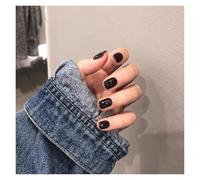 Unghie Finte 24PcsSet Press On Nail Art Full Cover Artificial Fake Nails Patch Finished Solid Color Girl Wearing Reusable False Nails Unghie Finte Adesive(Color4)