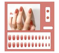 Unghie Finte 24PcsSet Press On Nail Art Full Cover Artificial Fake Nails Patch Finished Solid Color Girl Wearing Reusable False Nails Unghie Finte Adesive(Color2)