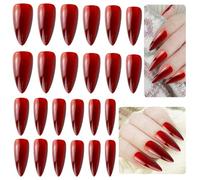 Unghie finte, 30 pezzi, colore rosso, lunghe bara, Bellarine, affusolate, copertura completa, lucide, unghie finte finte, tinta unita, per donne e ragazze, decorazioni per unghie Y7MYHMJ