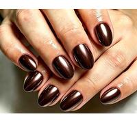 Unghie Finte 32 Pezzo Corte MouyouGlow,Mandorla Chrome Nero Marrone Elegance Unicolore Mirror Glazed Design Qualità Short Shiny Press on Nails,Black Brown Plain Pure Colour INS Estate Fake Nails