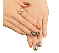 Unghie finte a mandorla corte con motivo natalizio, facili da applicare, con brillantini invernali, da spingere, decorazioni per unghie