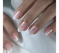 Unghie finte a mandorle corte glitterate da stampare, 24 pezzi, lucide, ovali, manicure artificiali, per donne e ragazze, per l'uso quotidiano