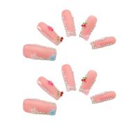 Unghie Finte a Pressione Coffin Rosa con Pietre Decorative, 10 Pezzi