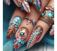 Unghie finte a pressione con strass, alla moda, motivo floreale, per donne e ragazze, 24 pezzi
