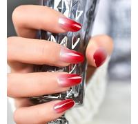 Unghie finte a pressione, corte, anche rotonde, di colore verde oliva, alta lucentezza, qualità da salone, splendide punte ombre rosse rosa - kit da 30 unghie