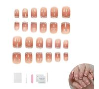 Unghie finte a pressione, corte e quadrate, con punta francese, 24 unghie adesive in gel morbido per donne in 12 misure, kit per unghie semi-trasparenti riutilizzabili, punte per unghie quadrate